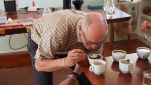 Cupping the coffee in Nicaragua